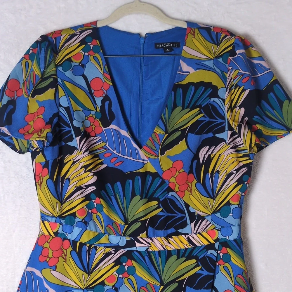 J. Crew Mercantile Blue Colorful Botanical Knee‎ Length Dress Size 8